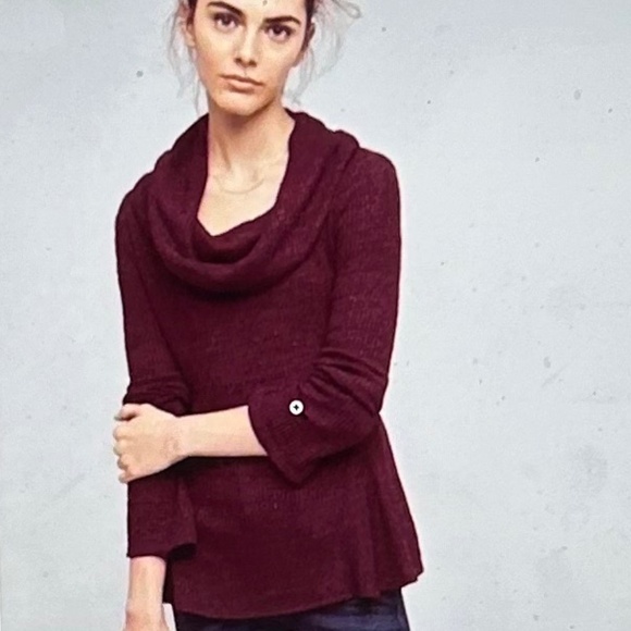 Maeve (Anthropologie)  Burgundy Cowl Neck Rib Knit Size XS Sweater - Picture 1 of 5